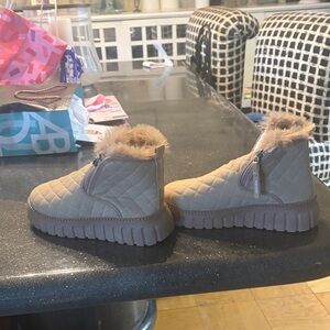 Quilted Ankle Boots with Faux Fur